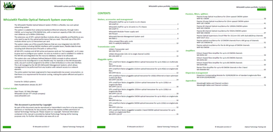 WhizzieKit optical networking system product ctalogue
